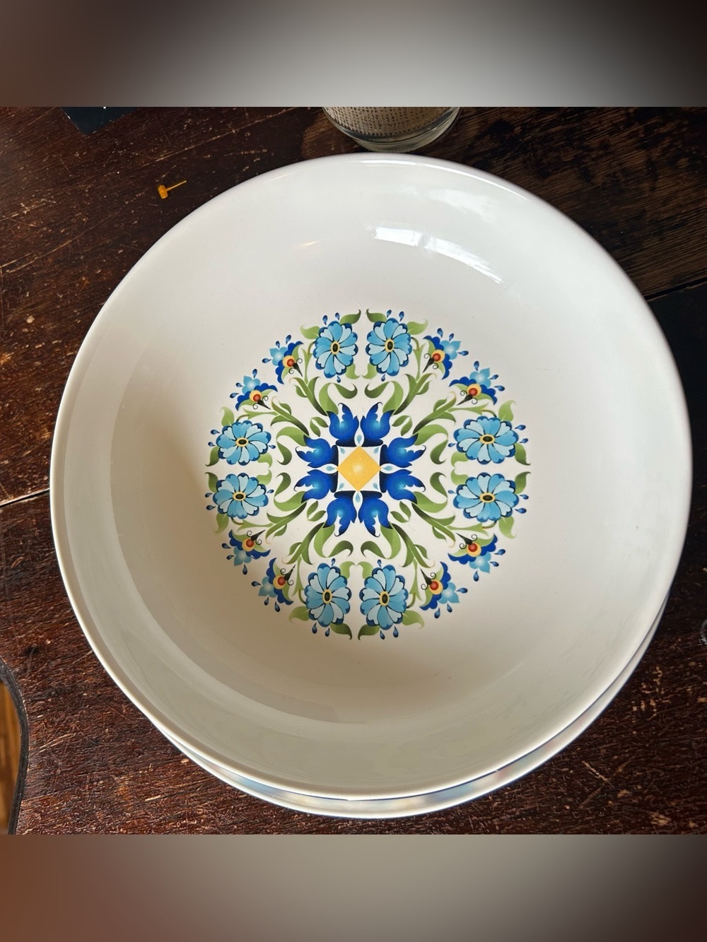 222 Fifth Tunisia Serving Bowl Blue Floral Porcelain Boho Global Dishwasher Safe